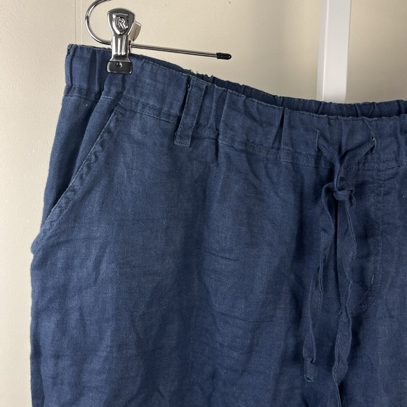 Allen Allen Cropped Pants Navy Blue 100% Linen Wide Leg Womens XL - Picture 3 of 7